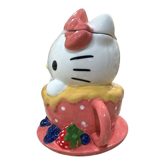 NWT VALENTINE HELLO KITTY x BLUE SKY TEA CUP COOKIE JAR - Picture 2 of 6